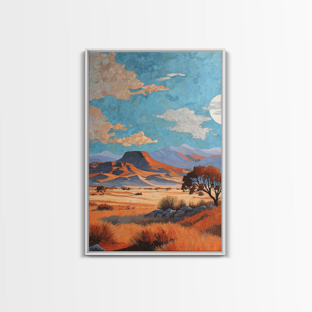 Desert Mesa Panorama Framed Canvas Print, Above Sofa Art, Framed Wall Art, Living Room Decor, Oil Painting, Statement, ASA-2x3-28