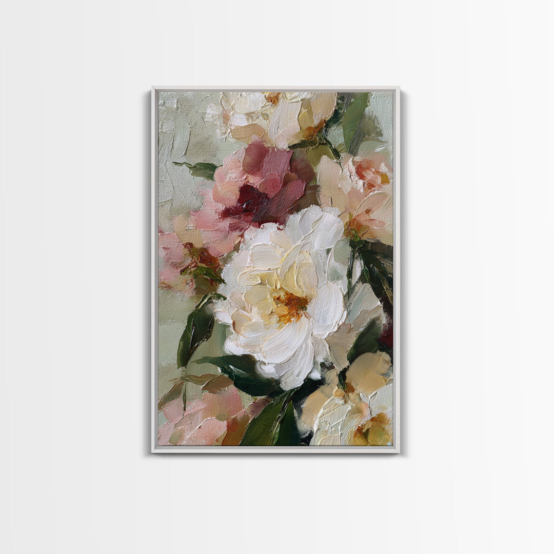 Large Expressive Floral Bouquet Framed Canvas Print, Above Sofa Art, Art Print, Living Room Decor, Fine Art, Statement, ASA-2x3-38
