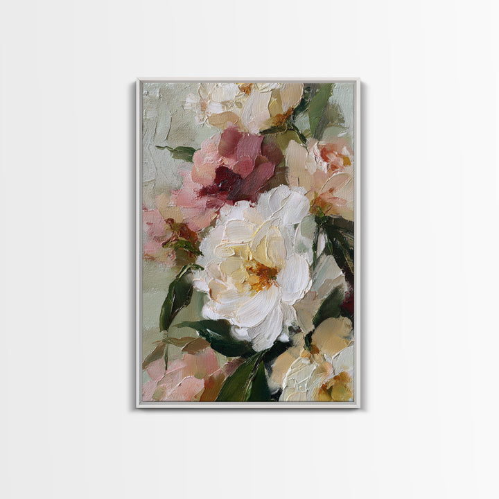Large Expressive Floral Bouquet Framed Canvas Print, Above Sofa Art, Art Print, Living Room Decor, Fine Art, Statement, ASA-2x3-38