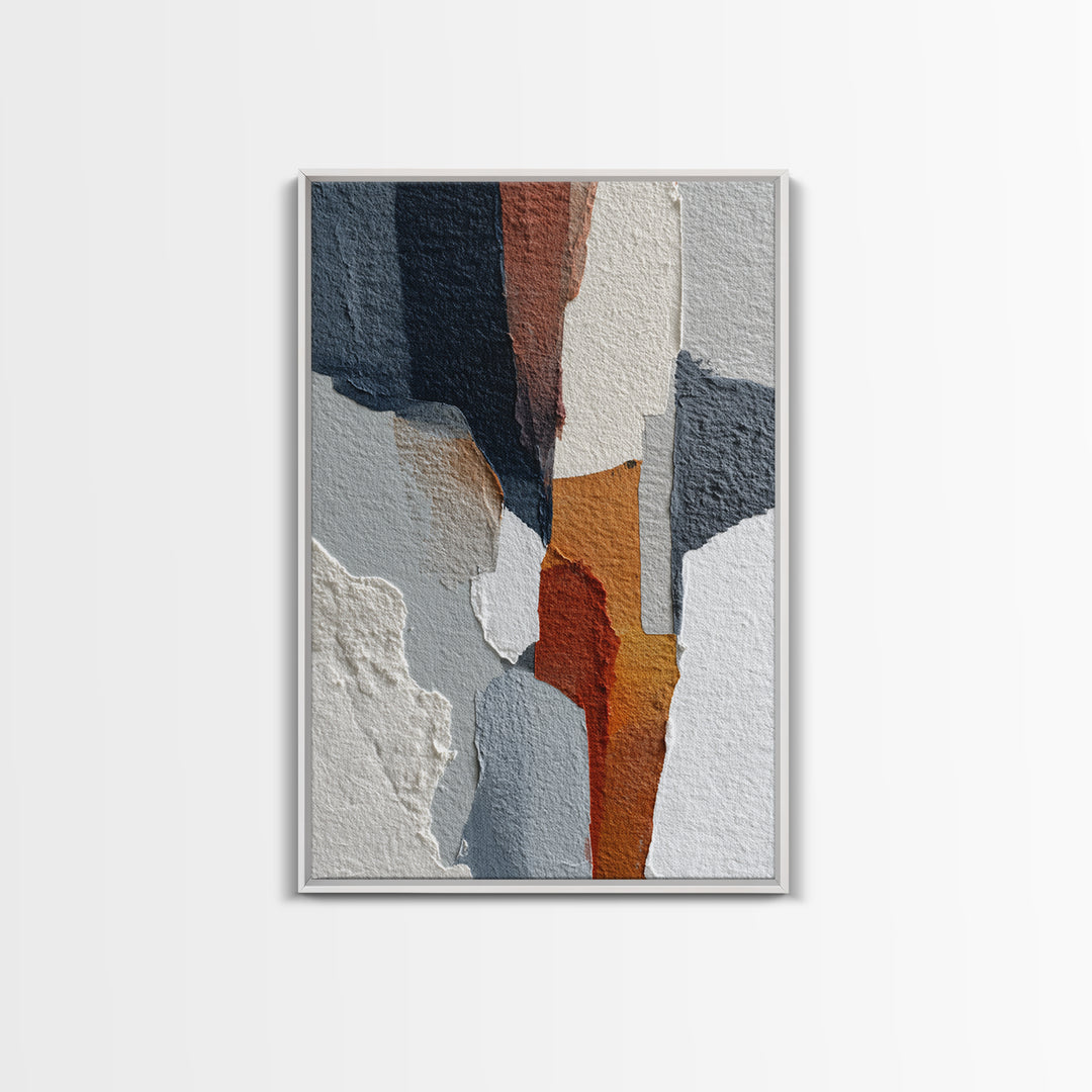 Luxury Monochrome Stone Composition Framed Canvas Print, Above Sofa Art, Minimalist Wall Art, Living Room Decor, Oil Painting, ASA-2x3-51