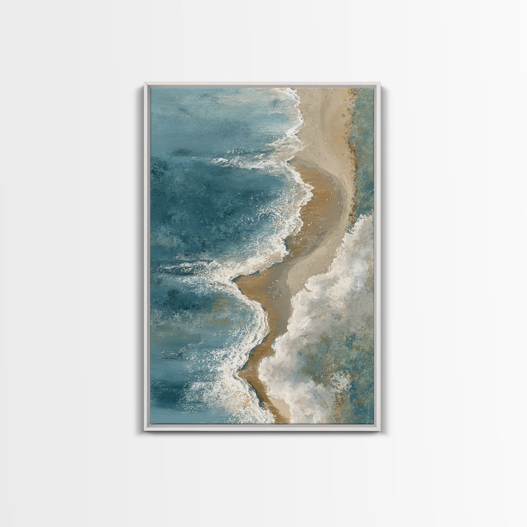 Panoramic Coastal Shoreline from an Aerial View Framed Canvas Print, Above Sofa Art, Boho Decor, Living Room Decor, Statement, ASA-2x3-59