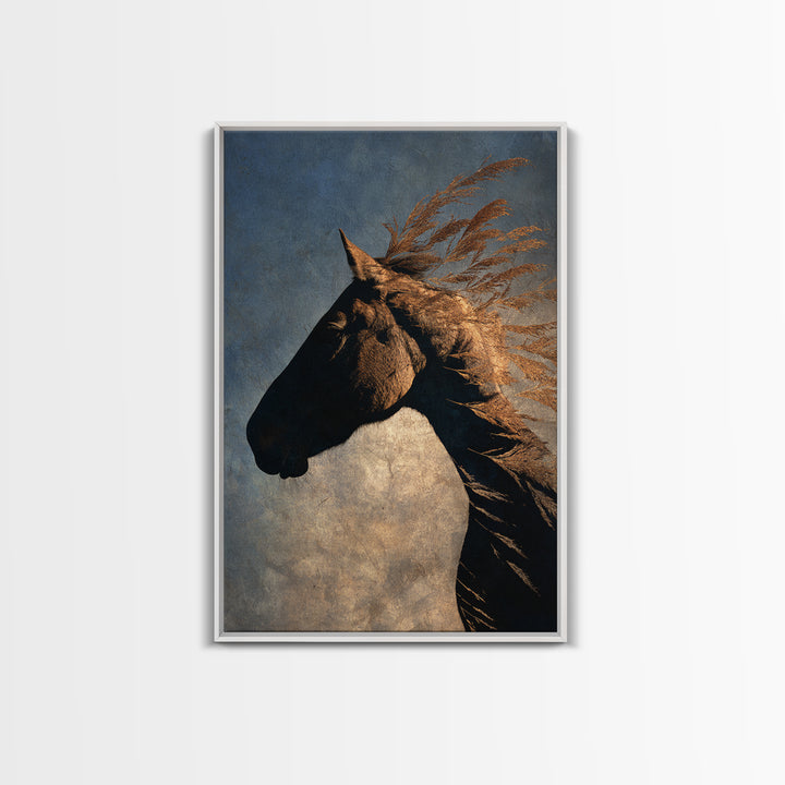 Statement Horse Silhouette Framed Canvas Print, Above Sofa Art, Mid Century Modern, Living Room Decor, Fine Art, Statement, ASA-2x3-93