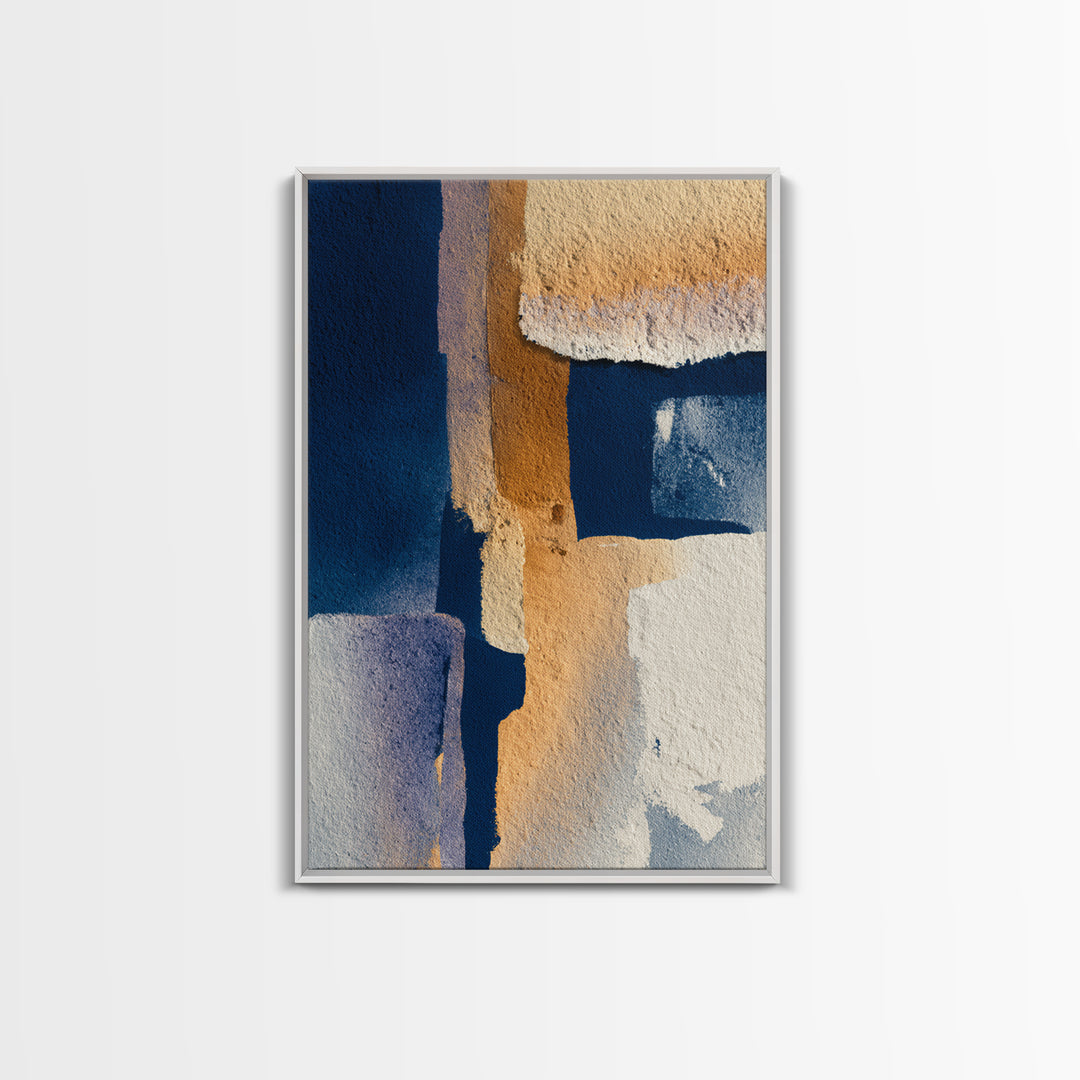 Bold Navy and Ivory Abstract Brushwork Framed Canvas Print, Above Sofa Art, Living Room Decor, Abstract Art, Statement, ASA-2x3-98