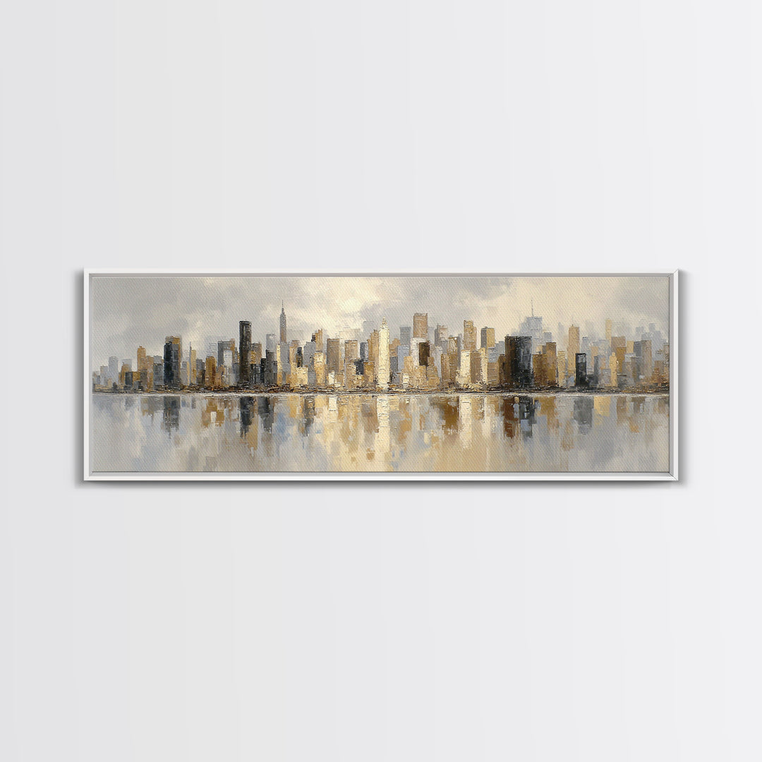 Quiet City Skyline Reduced to Elegant Shapes Canvas Print, Above Sofa Art, Floral Wall Art, Living Room Decor, Abstract Art, ASA-3x1-14