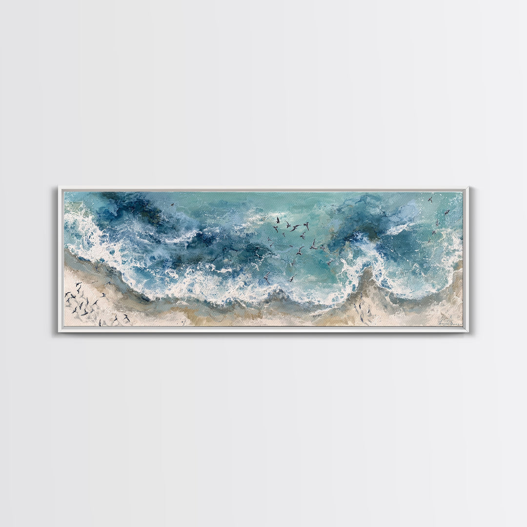 Panoramic Coastal Shoreline from an Aerial View Canvas Print, Above Sofa Art, Wall Decor, Living Room Decor, Statement, ASA-3x1-19
