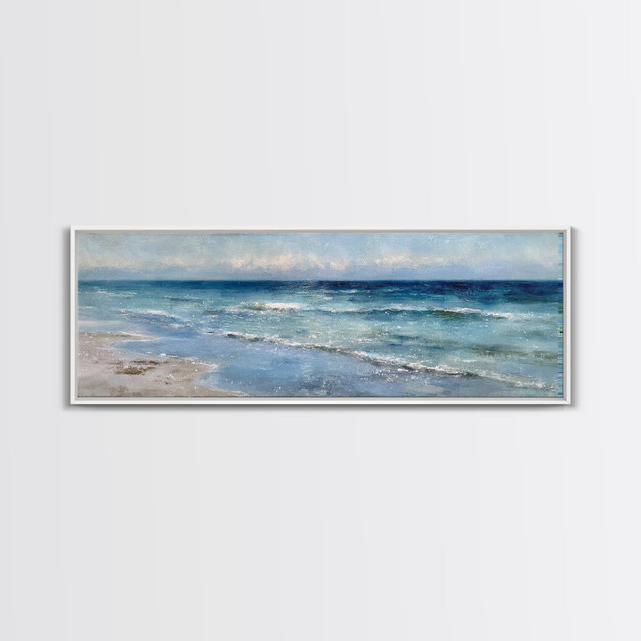Moody Seascape at Twilight Framed Canvas Print, Above Sofa Art, Modern Art, Living Room Decor, Oil Painting, Statement, ASA-3x1-28