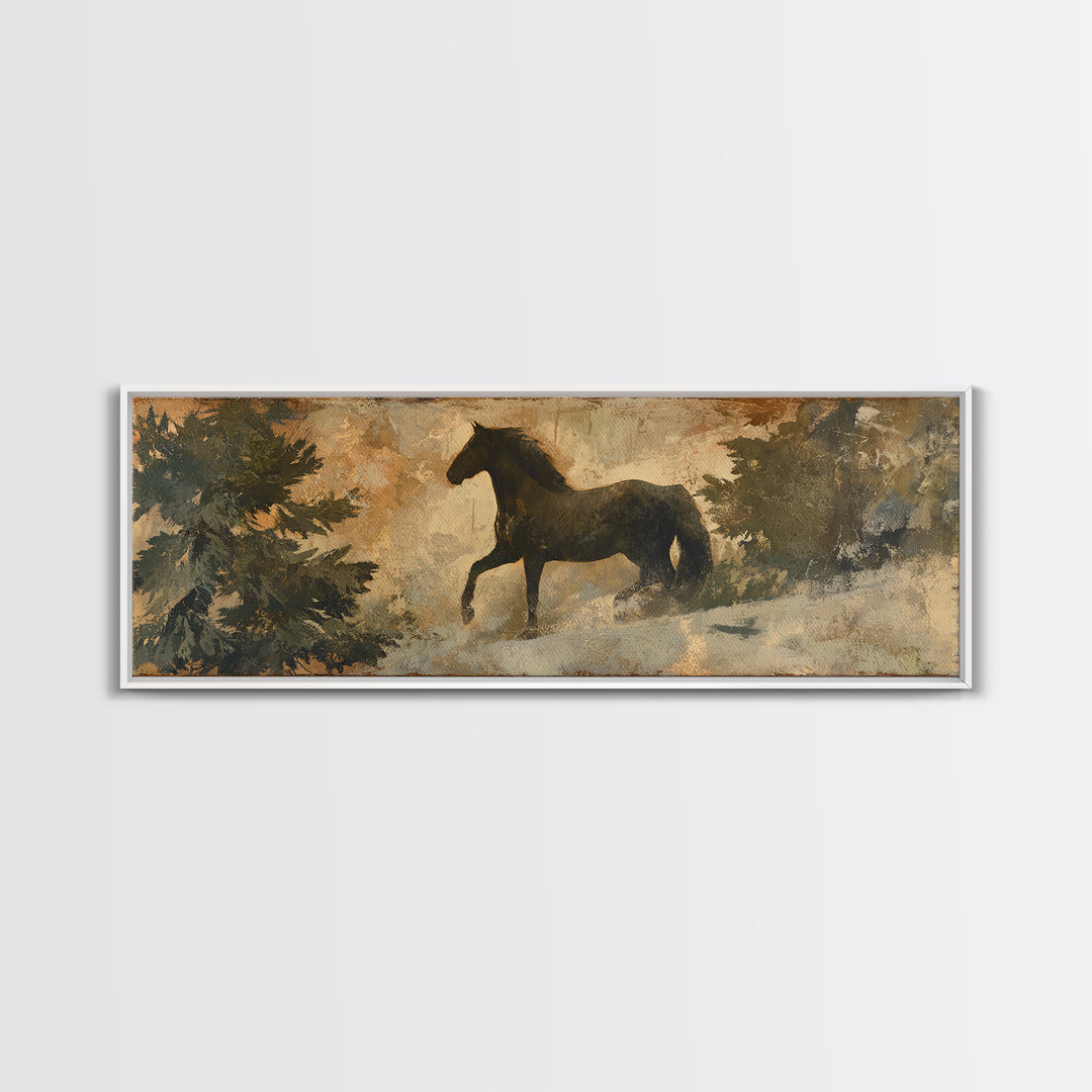 Statement Horse Silhouette Canvas Print, Above Sofa Art, Farmhouse Decor, Living Room Decor, Oil Painting, Statement, ASA-3x1-29