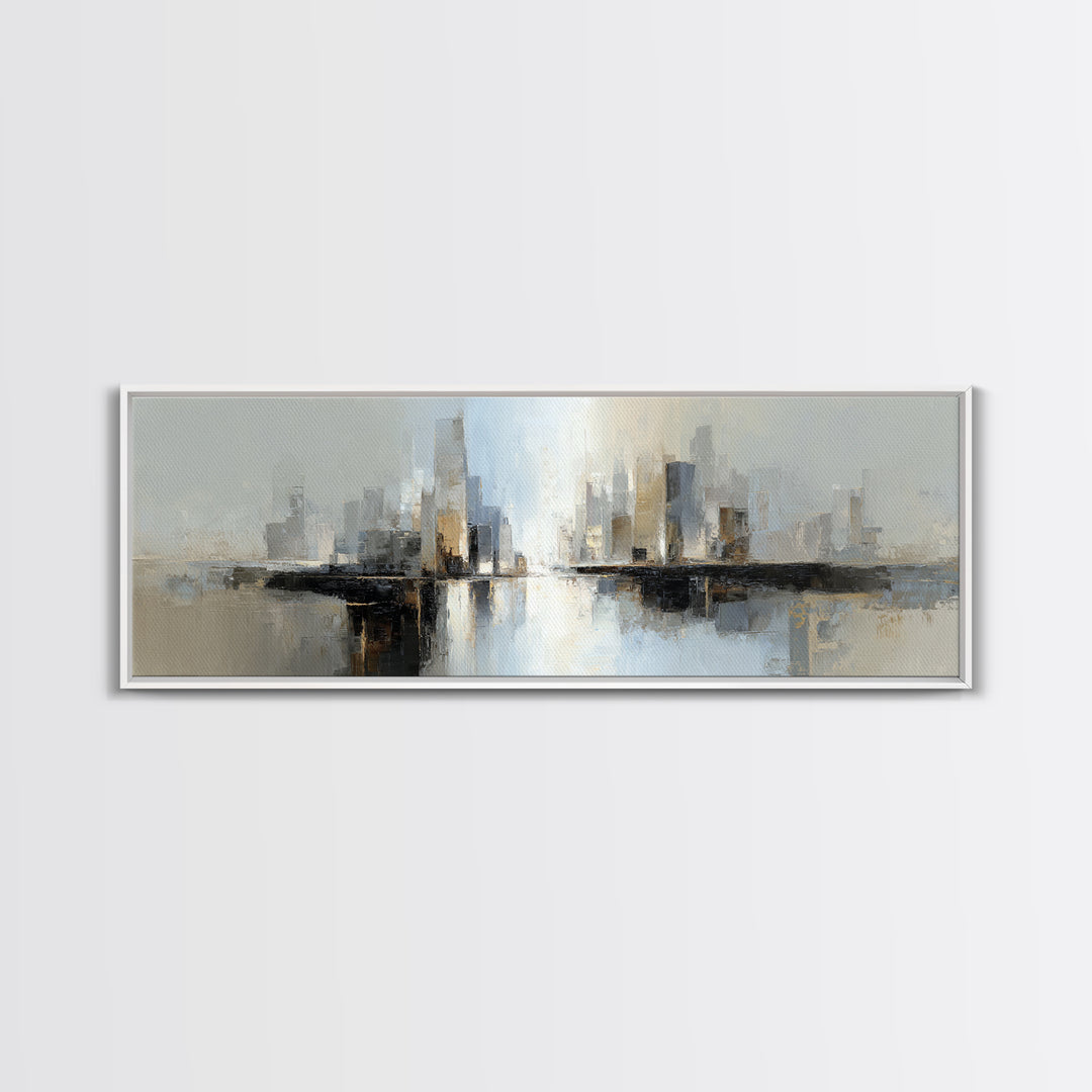 Quiet City Skyline Reduced to Elegant Shapes Canvas Print, Above Sofa Art, Mid Century Modern, Living Room Decor, Statement, ASA-3x1-38