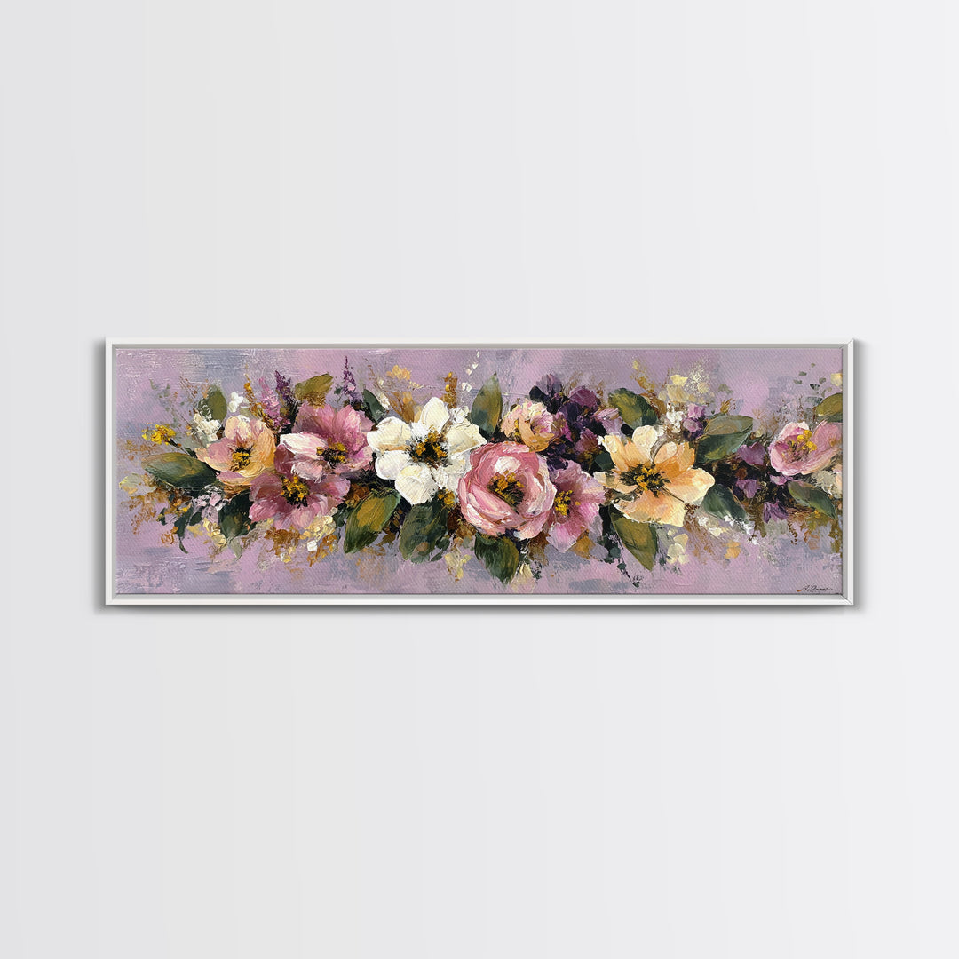 Large Expressive Floral Bouquet Canvas Print, Above Sofa Art, Frame Tv Art, Living Room Decor, Statement, Coastal Wall Art, ASA-3x1-46