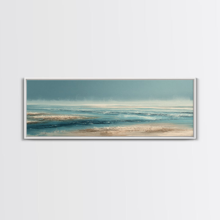 Moody Seascape at Twilight Framed Canvas Print, Above Sofa Art, Luxury Decor, Living Room Decor, Abstract Art, Statement, ASA-3x1-52