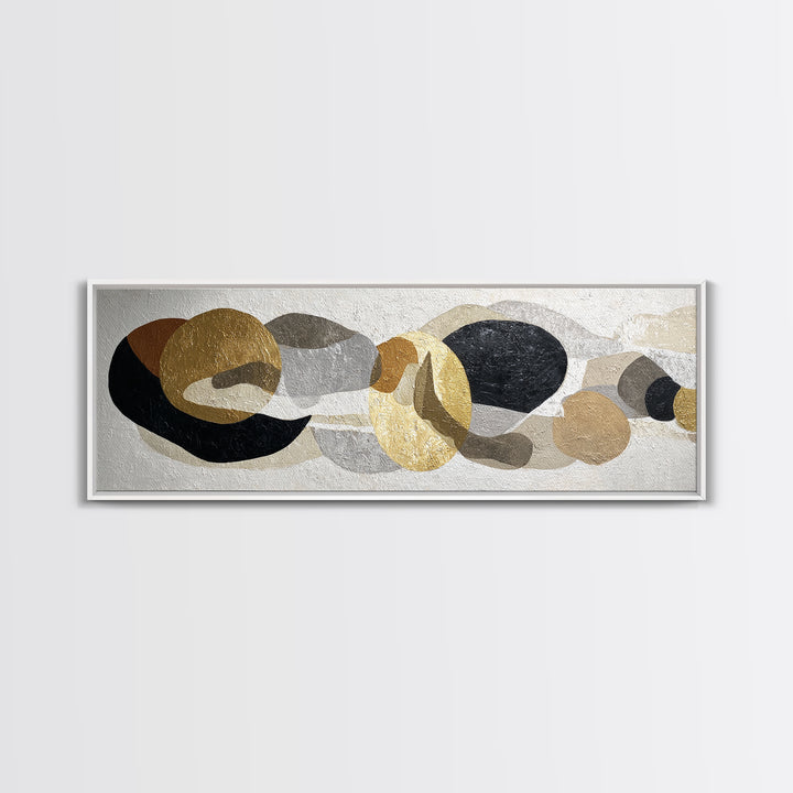 Luxury Monochrome Stone Composition Framed Canvas Print, Above Sofa Art, Textured Painting, Living Room Decor, Statement, ASA-3x1-59