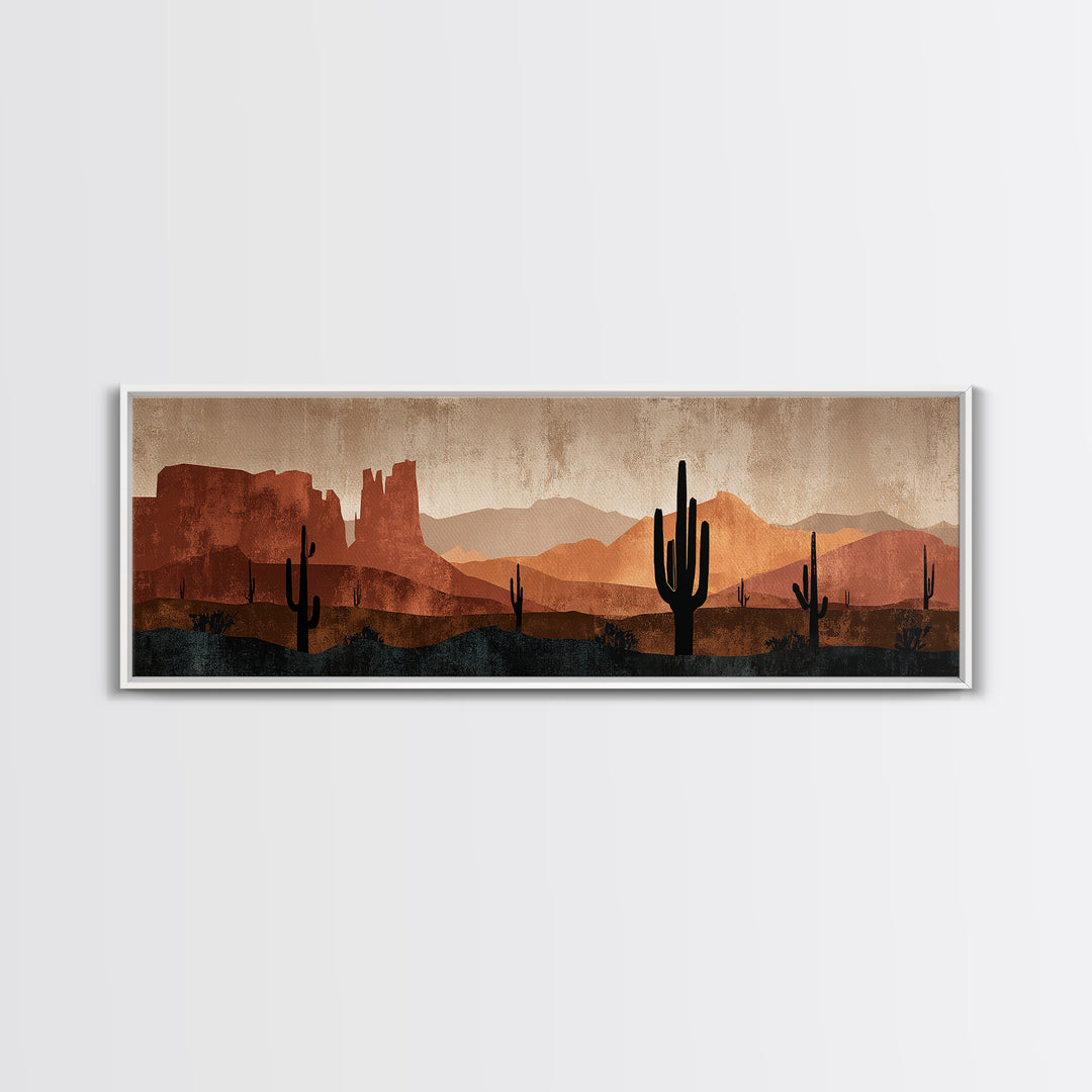 Desert Mesa Panorama Framed Canvas Print, Above Sofa Art, Fine Art Print, Living Room Decor, Oil Painting, Statement, ASA-3x1-60