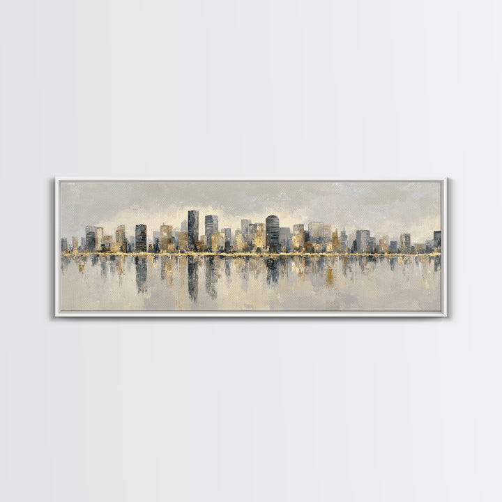 Quiet City Skyline Reduced to Elegant Shapes Canvas Print, Above Sofa Art, Coastal Decor, Living Room Decor, Statement, ASA-3x1-62