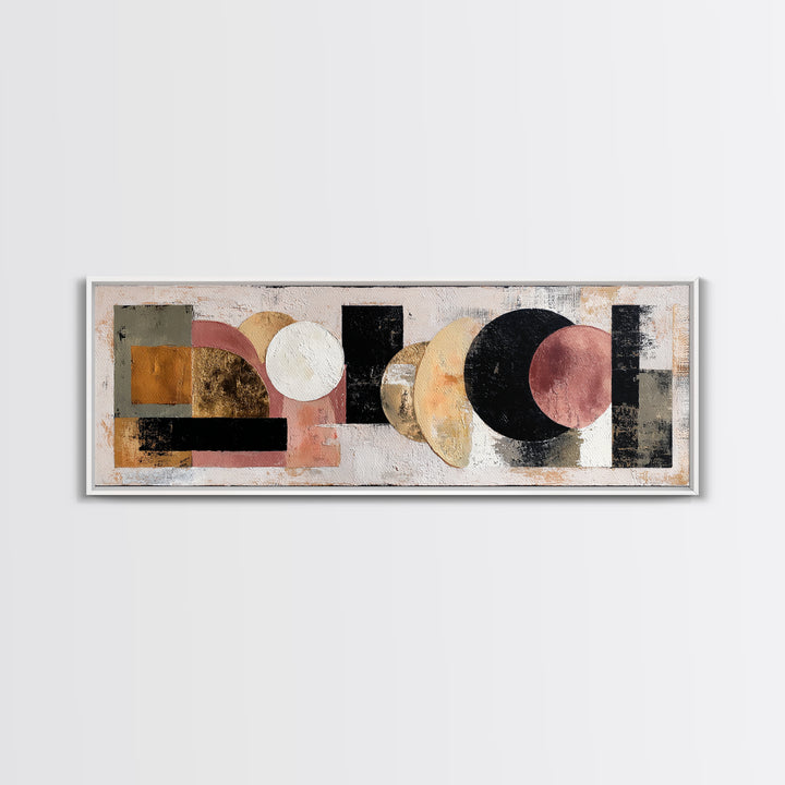 Bold Mid Century Geometric Forms Framed Canvas Print, Above Sofa Art, Living Room Decor, Abstract Art, Statement, ASA-3x1-68