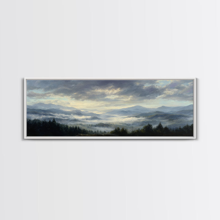 Dramatic Cloudscape over a Distant Valley Framed Canvas Print, Above Sofa Art, Canvas Print, Living Room Decor, Statement, ASA-3x1-69
