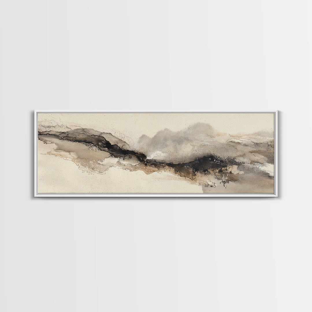 Minimal Black Ink Composition Framed Canvas Print, Above Sofa Art, Minimalist Decor, Living Room Decor, Fine Art, Statement, ASA-3x1-72