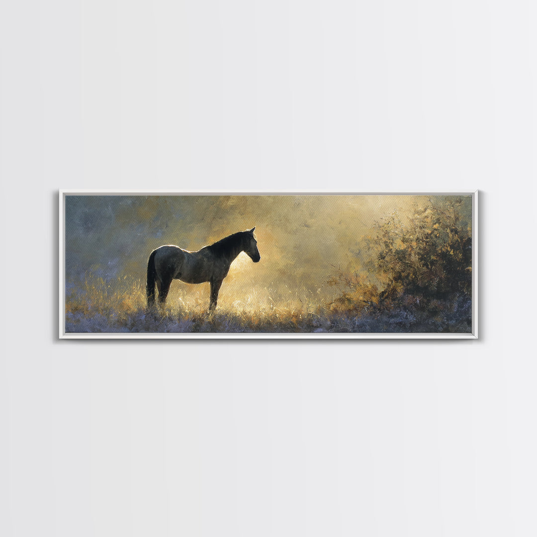 Statement Horse Silhouette Framed Canvas Print, Above Sofa Art, Oversized Wall Art, Living Room Decor, Fine Art, Statement, ASA-3x1-77