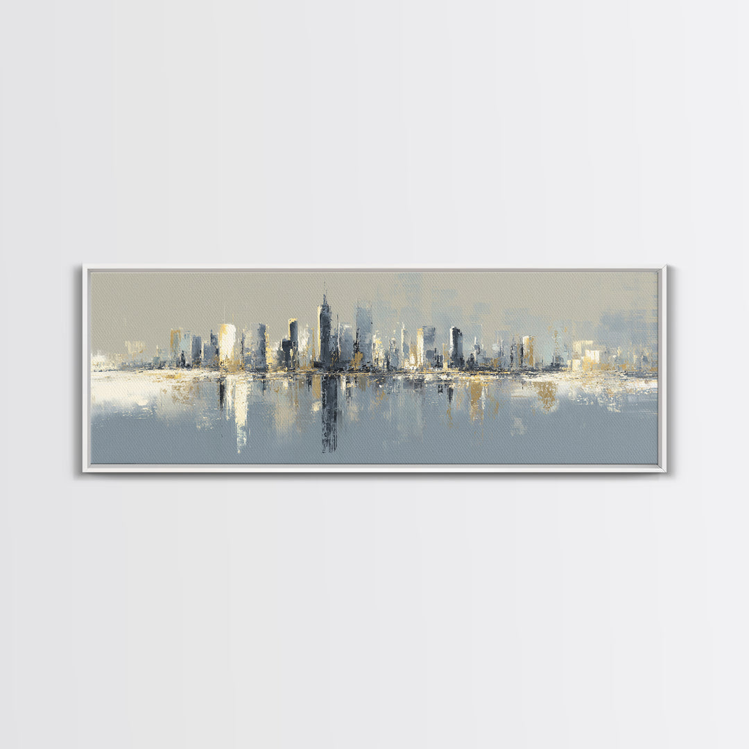 Quiet City Skyline Reduced to Elegant Shapes Canvas Print, Above Sofa Art, Living Room Decor, Abstract Art, Statement, ASA-3x1-86