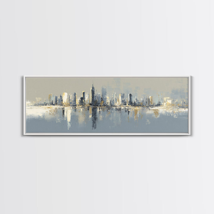 Quiet City Skyline Reduced to Elegant Shapes Canvas Print, Above Sofa Art, Living Room Decor, Abstract Art, Statement, ASA-3x1-86