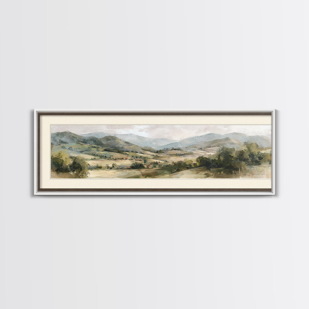 Sunlit Rolling Hills Framed Canvas Print, Above Sofa Art, Mid Century Modern, Living Room Decor, Fine Art, Statement, ASA-3x1-9