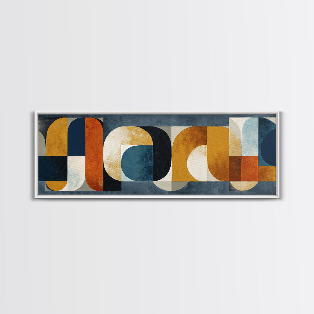 Bold Mid Century Geometric Forms Canvas Print, Above Sofa Art, Mid Century Modern, Living Room Decor, Fine Art, Statement, ASA-3x1-92