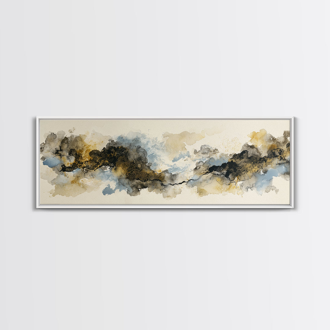Minimal Black Ink Composition Canvas Print, Above Sofa Art, Japandi Wall Art, Living Room Decor, Fine Art, Statement, ASA-3x1-96