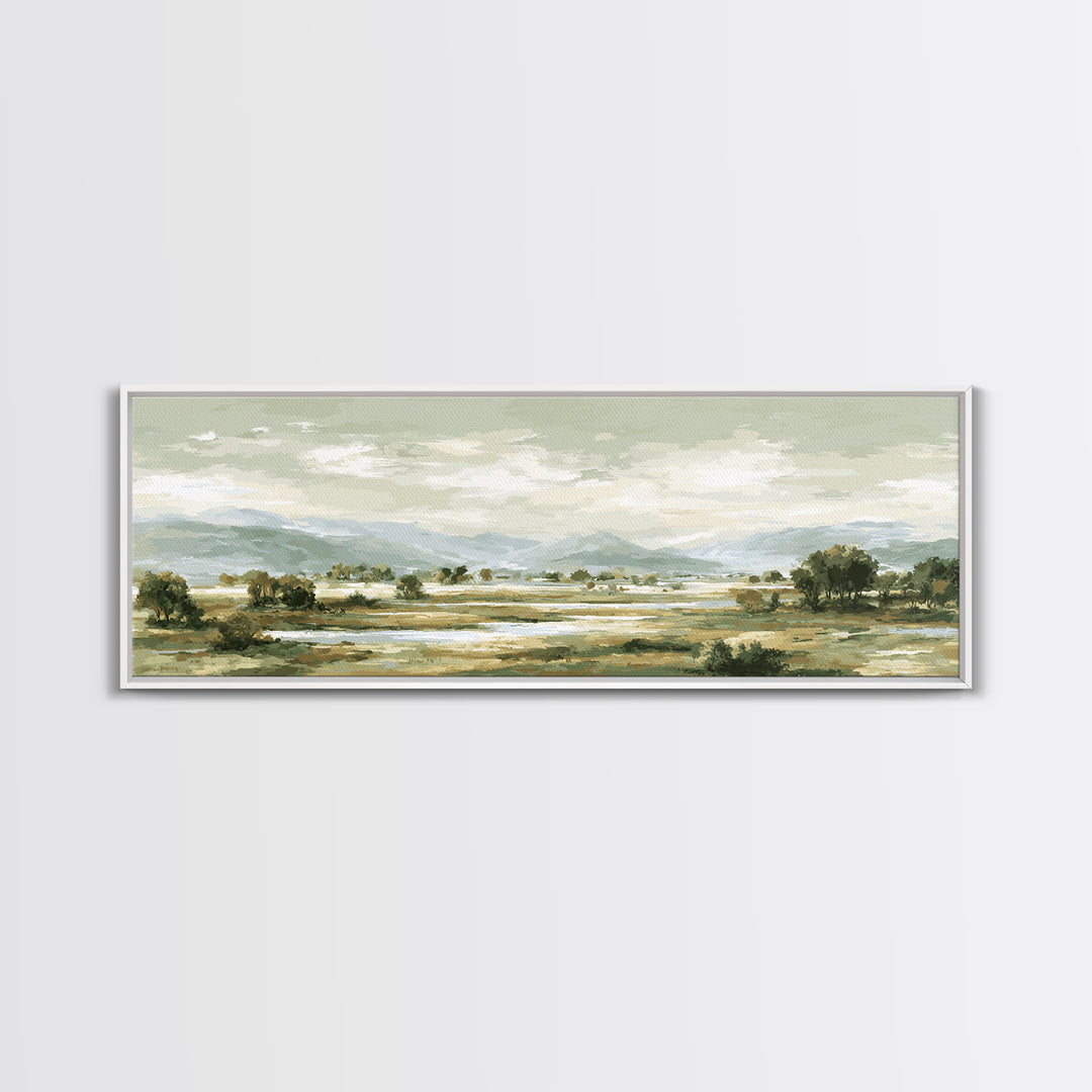 Wide Olive and Beige Meadow Panorama Canvas Print, Above Sofa Art, Canvas Print, Living Room Decor, Oil Painting, Statement, ASA-3x1-98