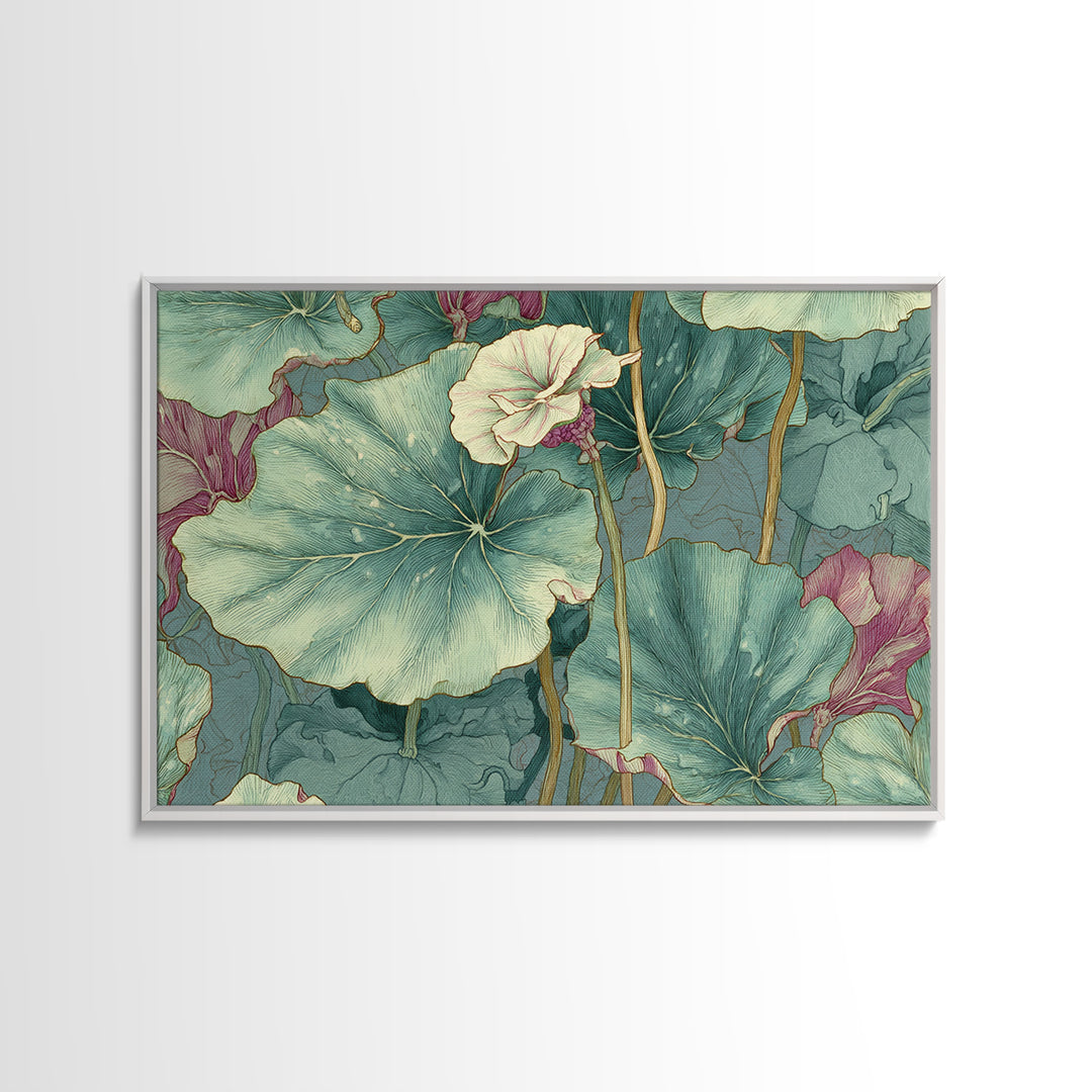 Large Botanical Leaves Canvas Print, Above Sofa Art, Framed Wall Art, Living Room Decor, Statement, Living Room Wall Art, ASA-3x2-1