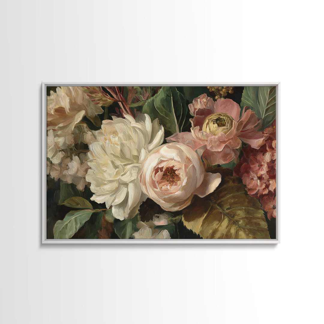 Large Expressive Floral Bouquet Framed Canvas Print, Above Sofa Art, Canvas Wall Art, Living Room Decor, Oil Painting, ASA-3x2-10
