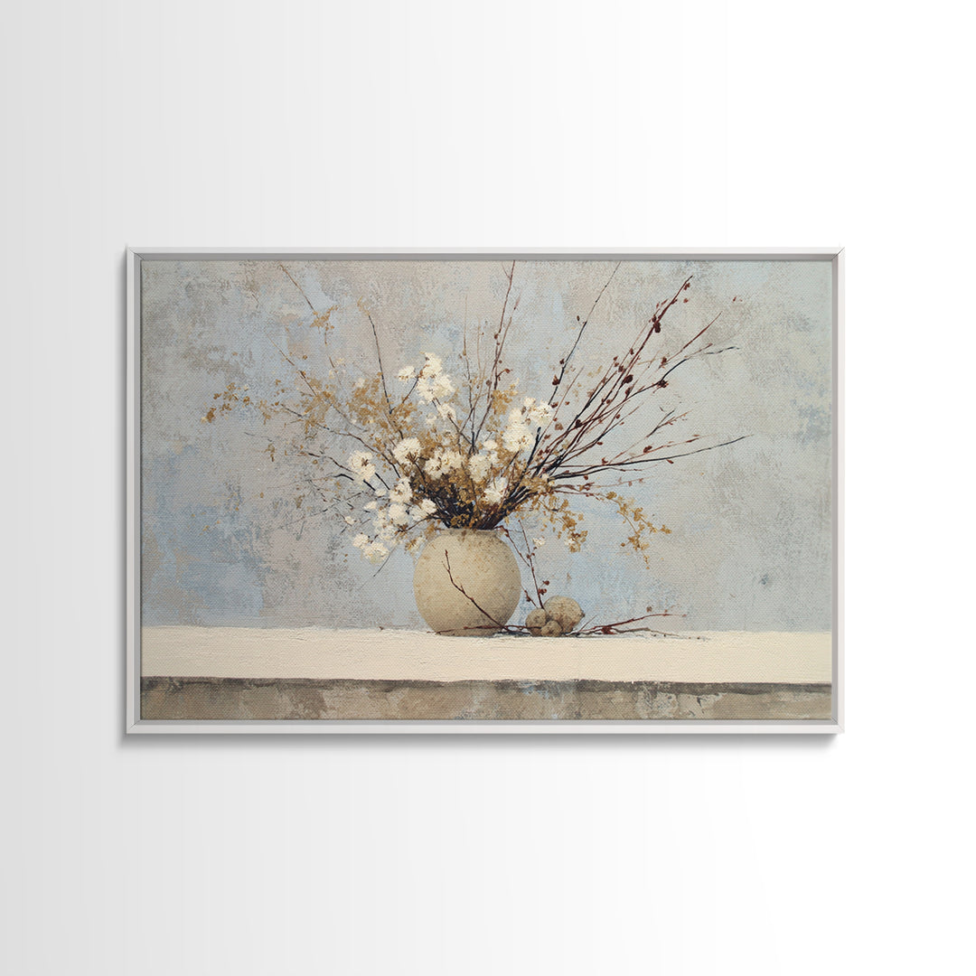 Large Neutral Still Life Framed Canvas Print, Above Sofa Art, Printable Wall Art, Living Room Decor, Watercolor Art, Statement, ASA-3x2-18