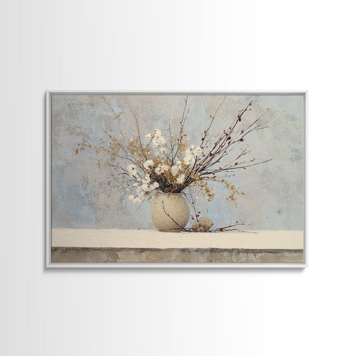 Large Neutral Still Life Framed Canvas Print, Above Sofa Art, Printable Wall Art, Living Room Decor, Watercolor Art, Statement, ASA-3x2-18