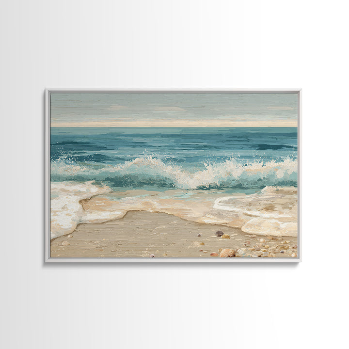 Moody Seascape at Twilight Framed Canvas Print, Above Sofa Art, Abstract Wall Art, Living Room Decor, Oil Painting, Statement, ASA-3x2-40