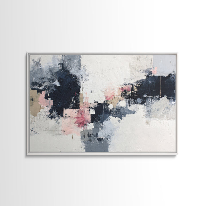 Bold Navy and Ivory Abstract Brushwork Framed Canvas Print, Above Sofa Art, Living Room Decor, Abstract Art, Statement, ASA-3x2-46