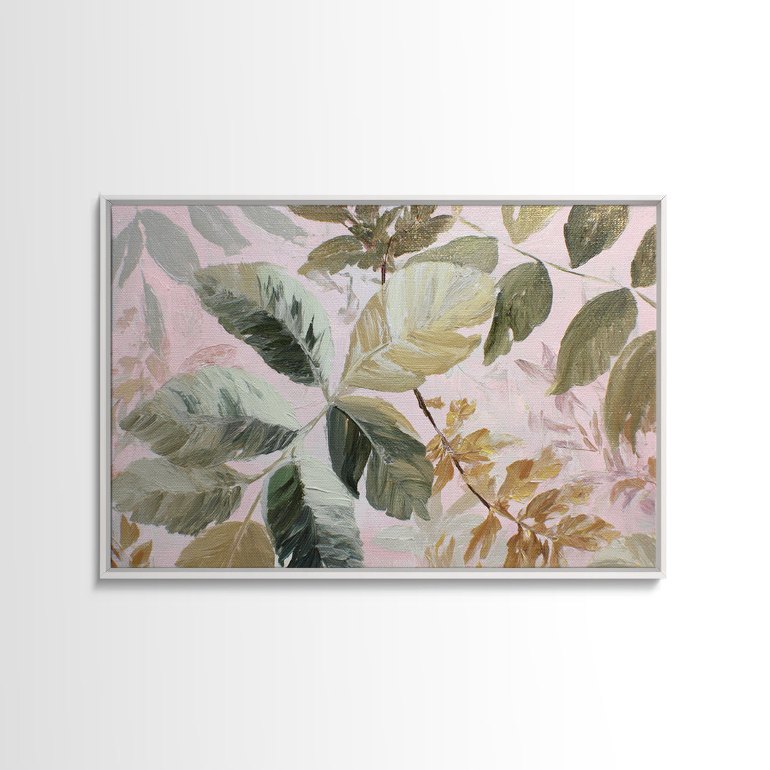 Large Botanical Leaves Canvas Print, Above Sofa Art, Set of 3 Wall Art, Living Room Decor, Oil Painting, Statement, ASA-3x2-49