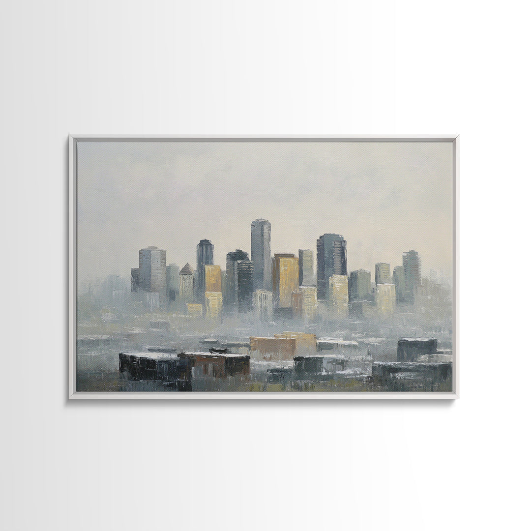 Quiet City Skyline Reduced to Elegant Shapes Canvas Print, Above Sofa Art, Abstract Wall Art, Living Room Decor, Statement, ASA-3x2-50