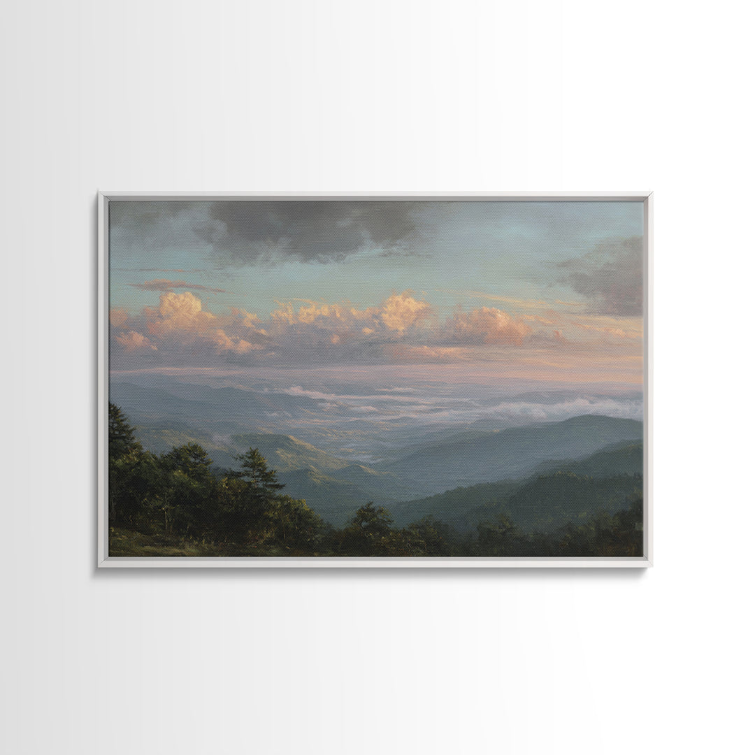 Dramatic Cloudscape over a Distant Valley Canvas Print, Above Sofa Art, Horizontal Wall Art, Living Room Decor, Statement, ASA-3x2-57