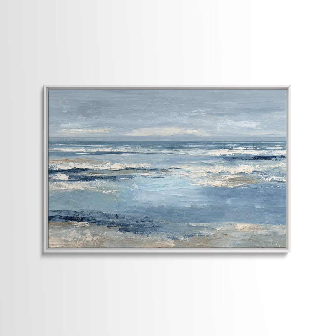 Moody Seascape at Twilight Framed Canvas Print, Above Sofa Art, Set of 3 Prints, Living Room Decor, Abstract Art, Statement, ASA-3x2-64