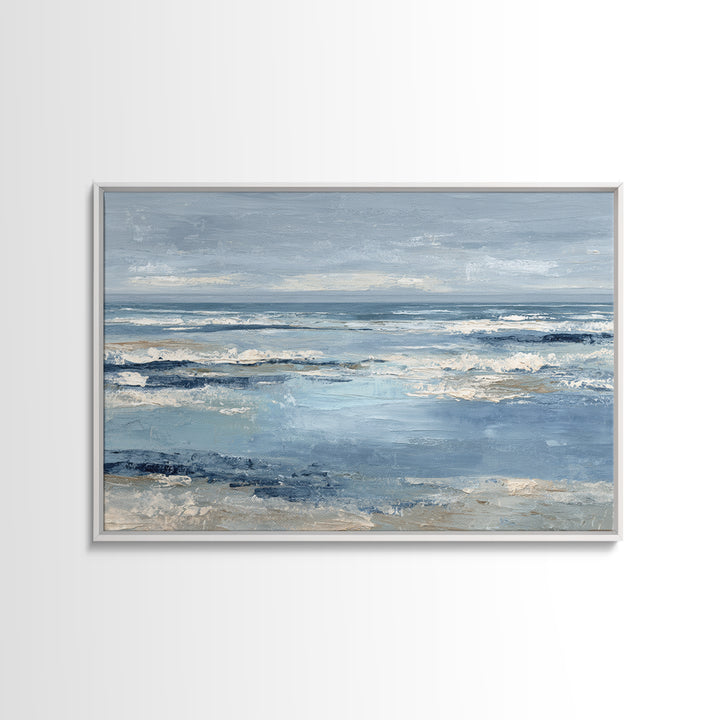 Moody Seascape at Twilight Framed Canvas Print, Above Sofa Art, Set of 3 Prints, Living Room Decor, Abstract Art, Statement, ASA-3x2-64