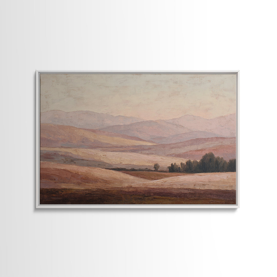 Sunlit Rolling Hills Framed Canvas Print, Above Sofa Art, Watercolor Painting, Living Room Decor, Fine Art, Statement, ASA-3x2-69