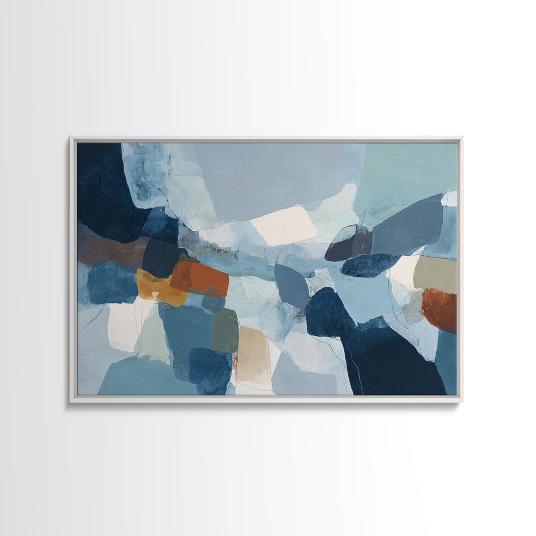 Bold Navy and Ivory Abstract Brushwork Framed Canvas Print, Above Sofa Art, Living Room Decor, Abstract Art, Statement, ASA-3x2-70