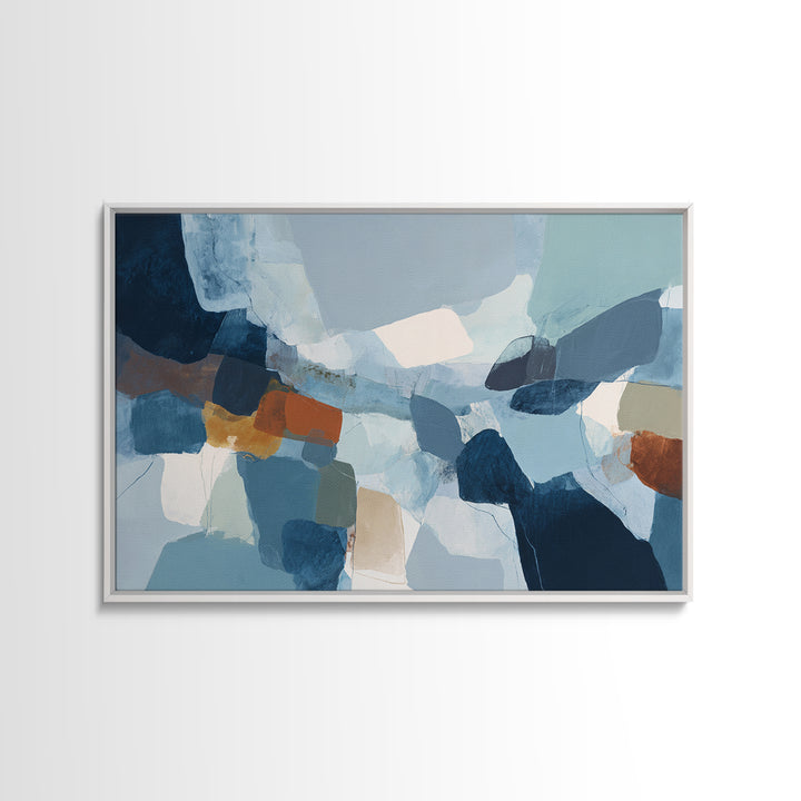 Bold Navy and Ivory Abstract Brushwork Framed Canvas Print, Above Sofa Art, Living Room Decor, Abstract Art, Statement, ASA-3x2-70