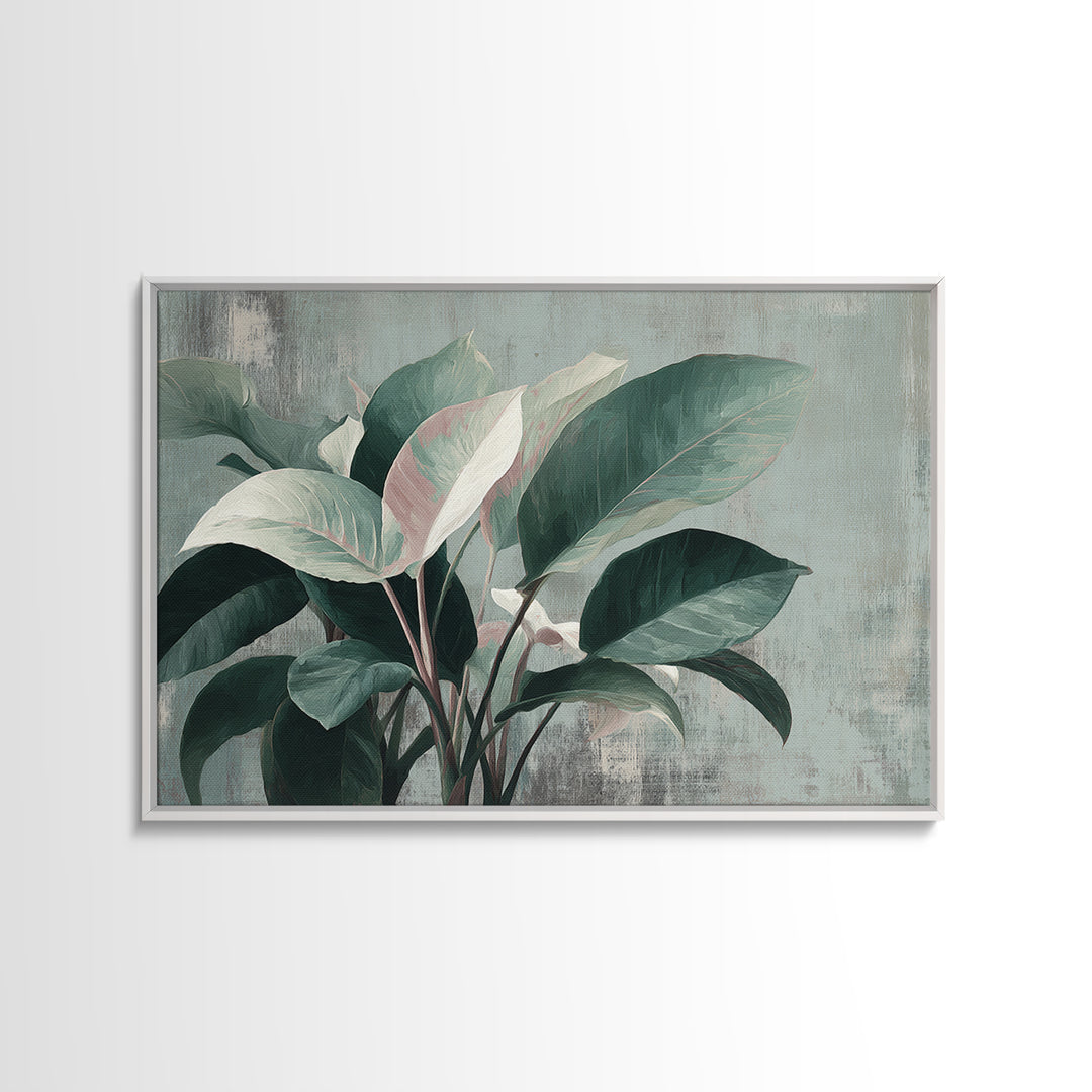 Large Botanical Leaves Canvas Print, Above Sofa Art, Set of 3 Wall Art, Living Room Decor, Oil Painting, Statement, ASA-3x2-73