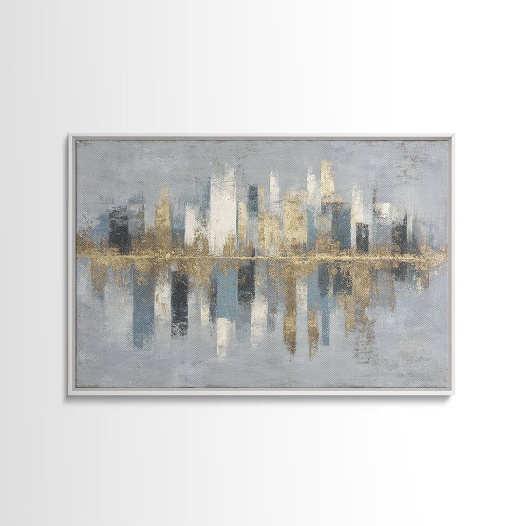 Quiet City Skyline Reduced to Elegant Shapes Canvas Print, Above Sofa Art, Abstract Wall Art, Living Room Decor, Statement, ASA-3x2-74