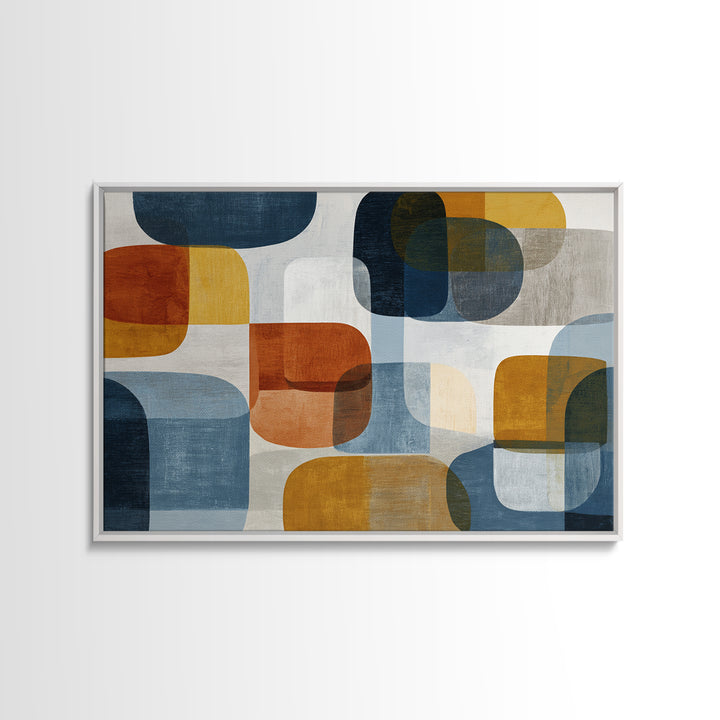 Bold Mid Century Geometric Forms Framed Canvas Print, Above Sofa Art, Floral Wall Art, Living Room Decor, Abstract Art, ASA-3x2-80