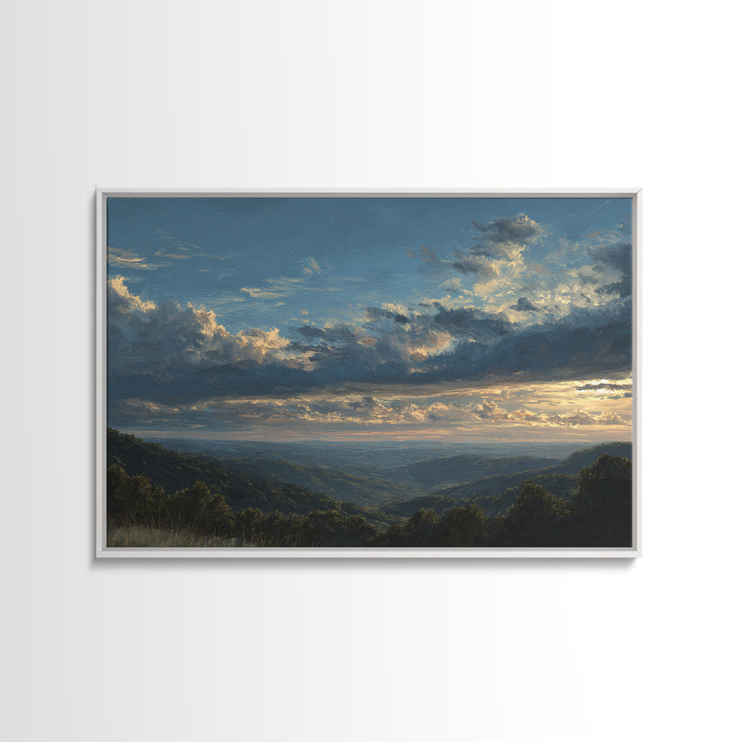 Dramatic Cloudscape over a Distant Valley Canvas Print, Above Sofa Art, Textured Wall Art, Living Room Decor, Statement, ASA-3x2-9