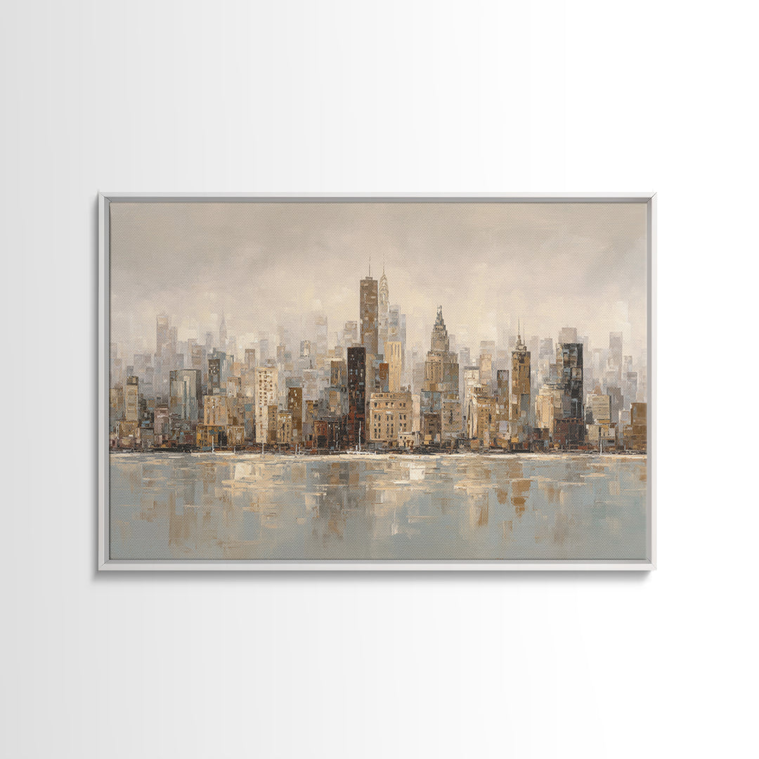 Quiet City Skyline Reduced to Elegant Shapes Canvas Print, Above Sofa Art, Watercolor Painting, Living Room Decor, Statement, ASA-3x2-98