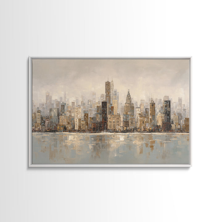 Quiet City Skyline Reduced to Elegant Shapes Canvas Print, Above Sofa Art, Watercolor Painting, Living Room Decor, Statement, ASA-3x2-98