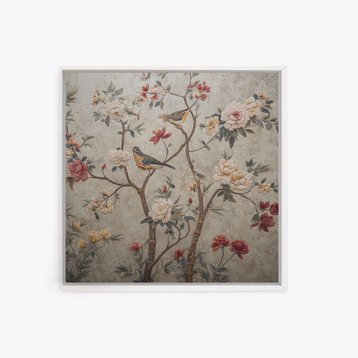 Fan Shaped Composition of Blossoms and Birds Canvas Print, Asian Inspired Art, Japanese Art Print, Living Room Decor, Harmony, ASI-1x1-17