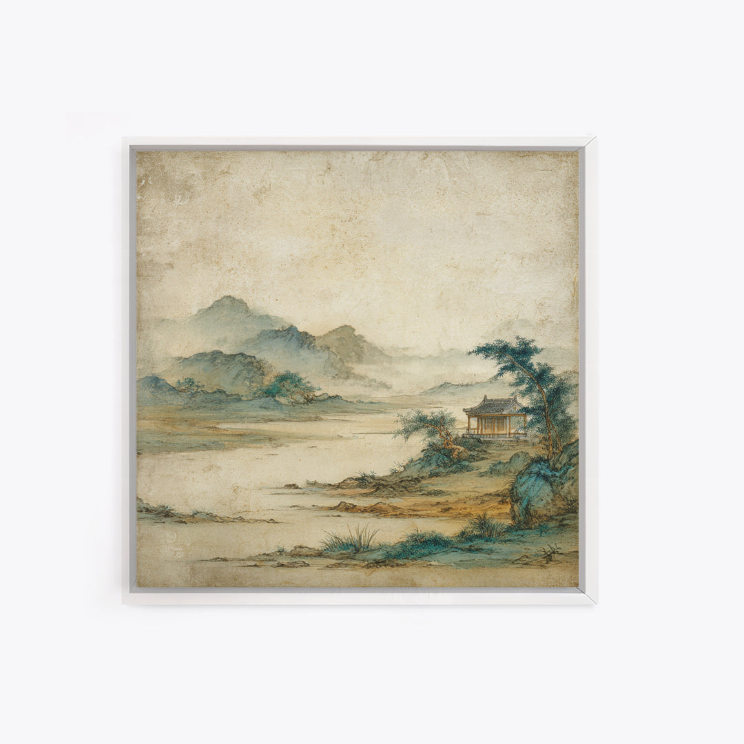 Chinese Mountain Scroll Landscape Framed Canvas Print, Asian Inspired Art, Gallery Decor, Living Room Decor, Fine Art, Harmony, ASI-1x1-32