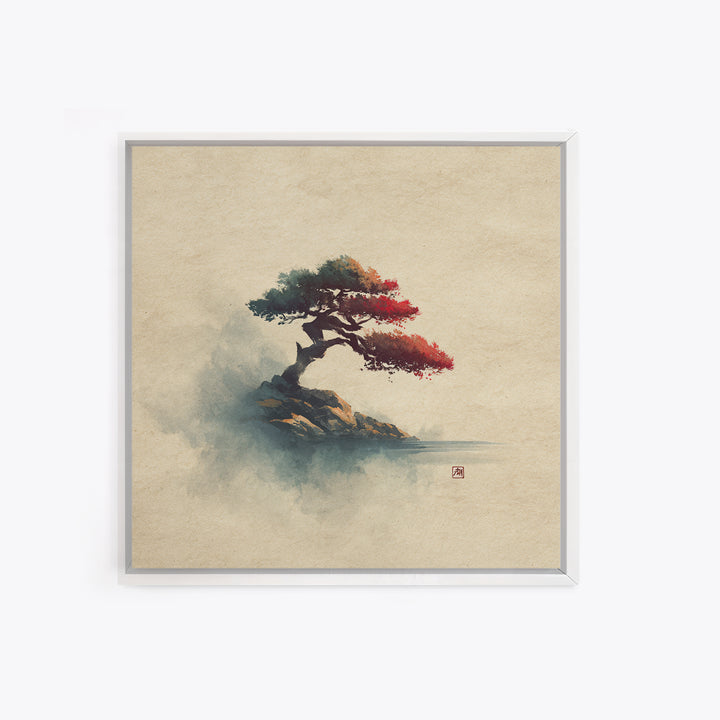 Bonsai Tree Study Framed Canvas Print, Asian Inspired Art, Zen Wall Art, Living Room Decor, Watercolor Art, Harmony, Art Print, ASI-1x1-34